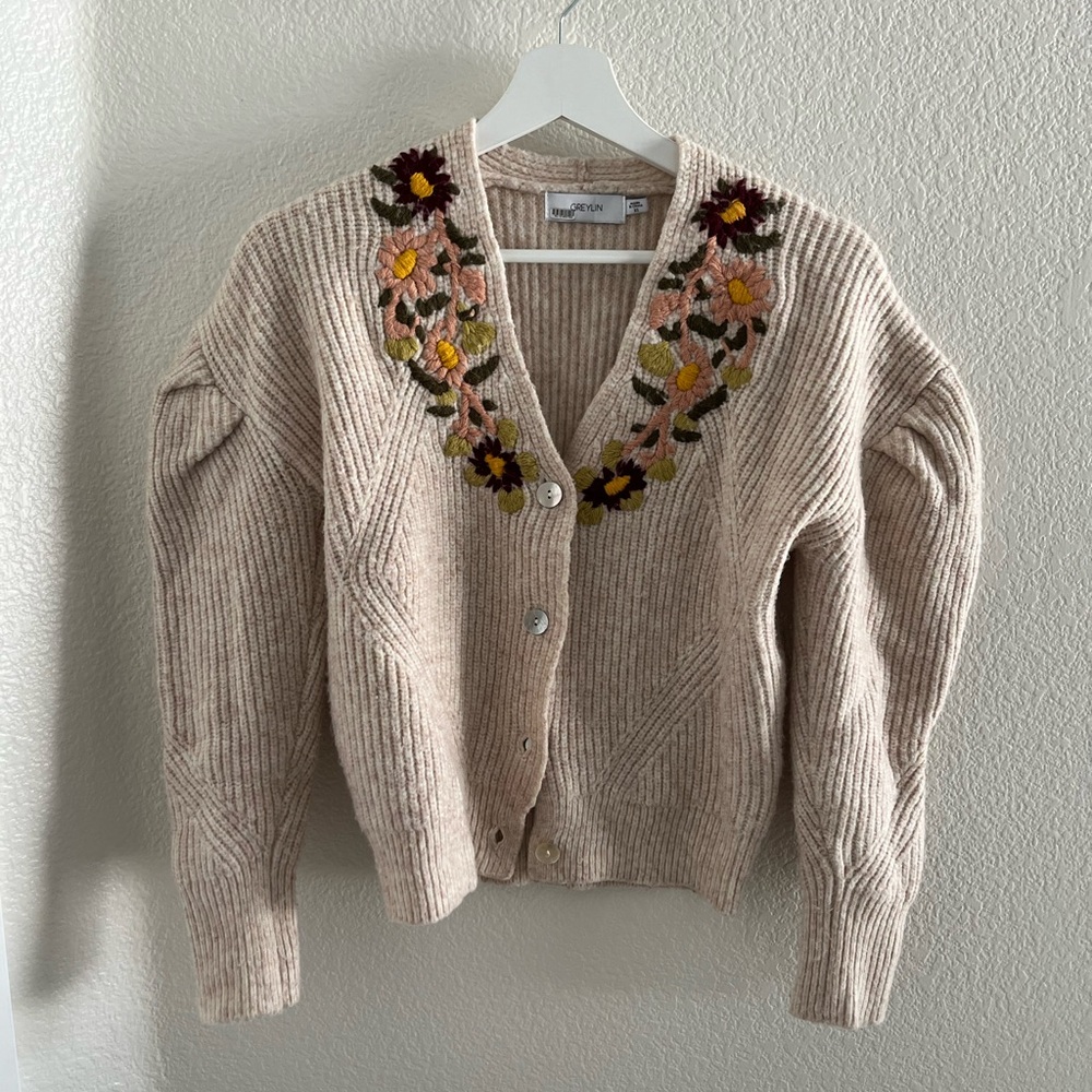 Embroidered Beige Sweater